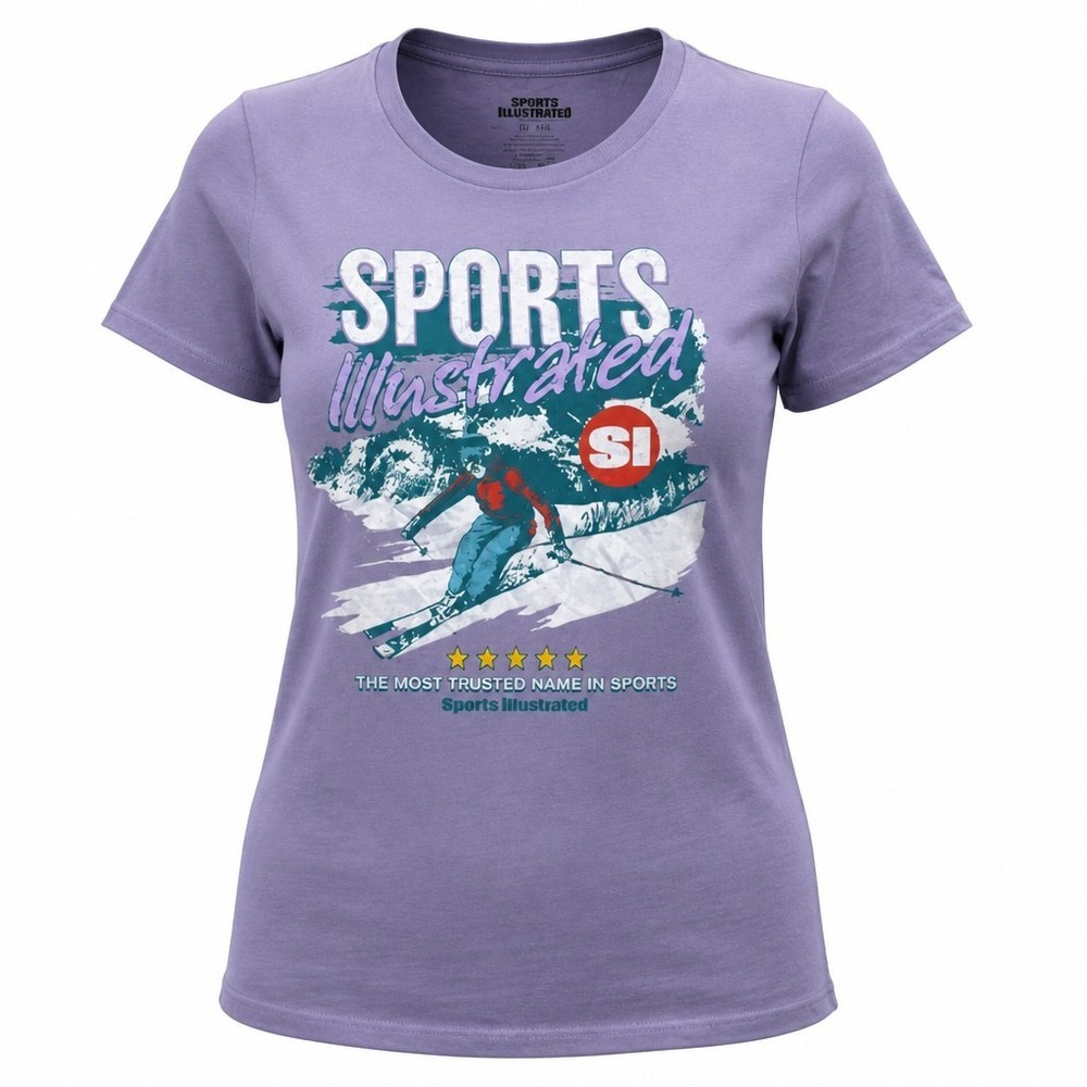 Sports Illustrated Graphic Tee Womens XXL Purple Skiing Retro Short Sleeve Shirt